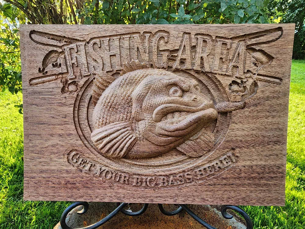 Fishing Area Sign Get Your Big Bass Here Carved Sign